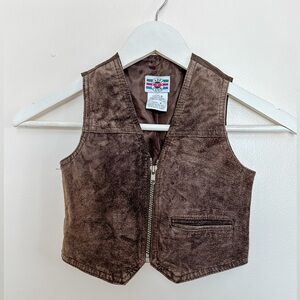 Kids Suede Leather Zip Up Vest -“ Cadet Club” Brown - Size 3T